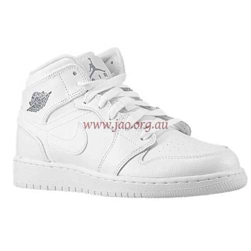 Jordan Aj1 Mid Boys' Grade (White/Cool Grey/White) School Australia Shoes - 54725120